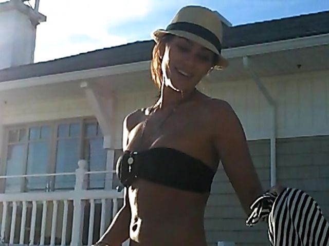 Lovely big tit brunette Jasmine Waltz in black bikini