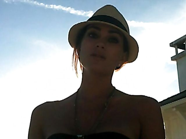 Lovely big tit brunette Jasmine Waltz in black bikini