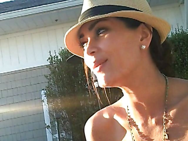 Lovely big tit brunette Jasmine Waltz in black bikini