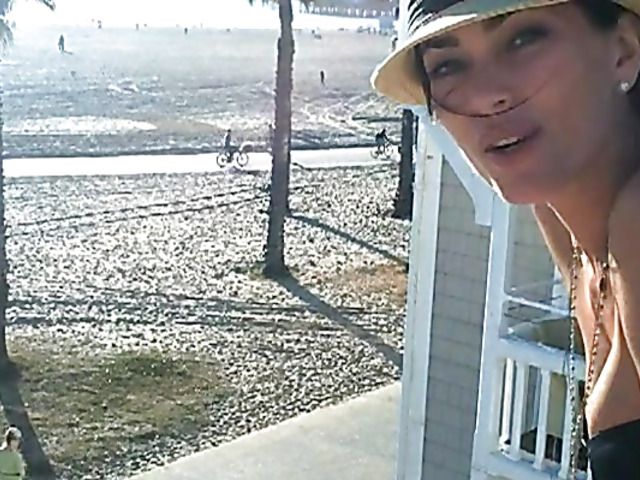 Lovely big tit brunette Jasmine Waltz in black bikini