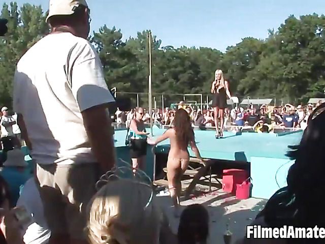 Sexy amateur women naked in public at a pool party