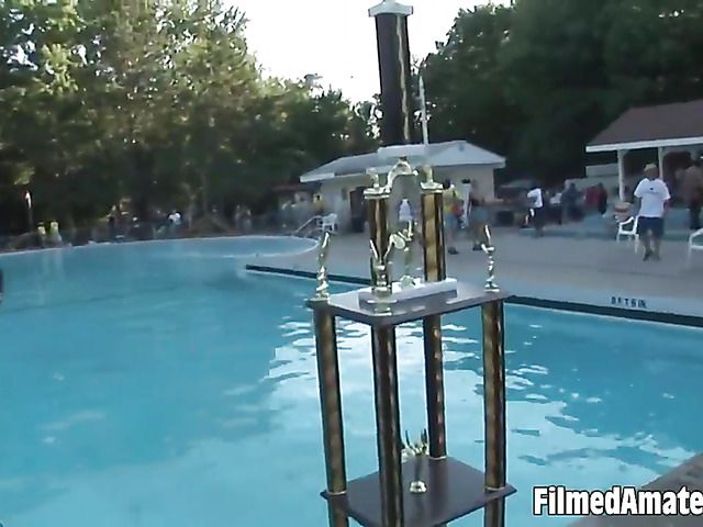 Sexy amateur women naked in public at a pool party