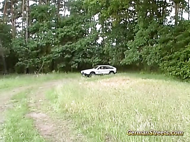 Slutty German girl gets picked up to get cum covered in nature