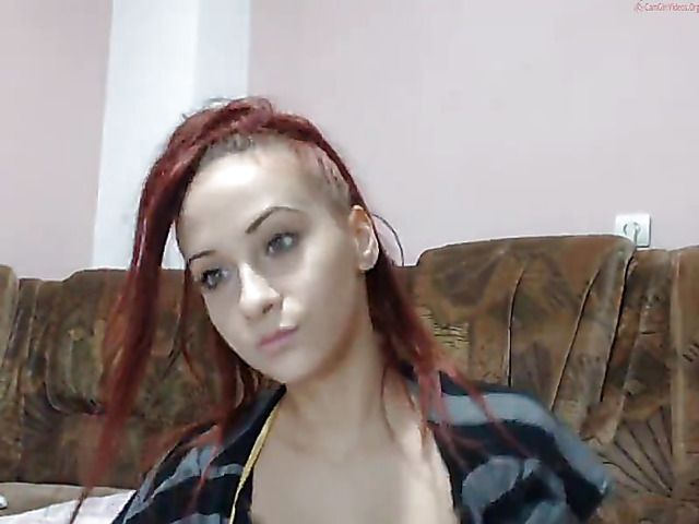 Teen redhead in white panties loves sex on webcam