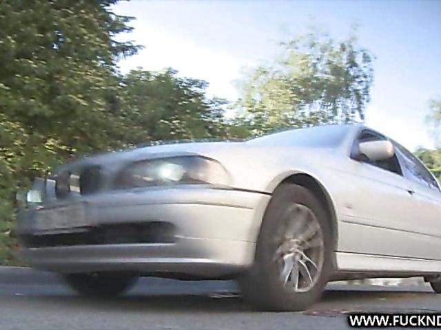 Outdoor anal sex by a car with sweet redhead