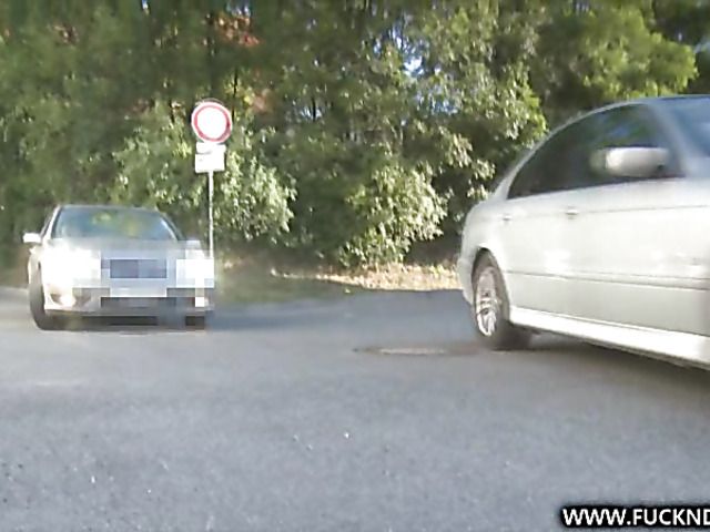 Outdoor anal sex by a car with sweet redhead