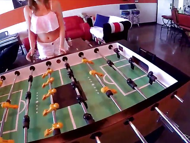 Hottie sucks and fucks POV after a game of foosball