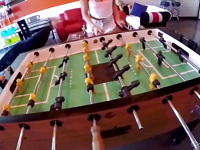 Hottie sucks and fucks POV after a game of foosball