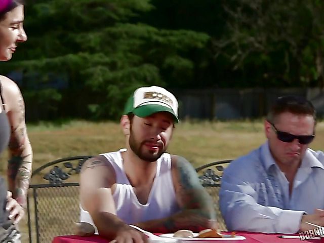 Tattooed blonde with firm tits fucks like a champ