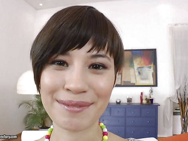 Petite teen brunette gets her asshole stretched