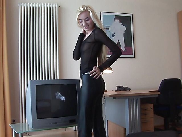 Teen with bald pussy loves her suction cup dildo