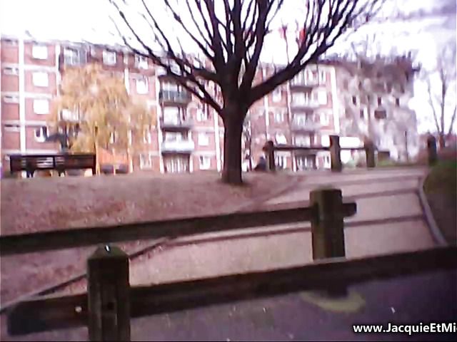 Slim brunette next door Amandine has a threesome