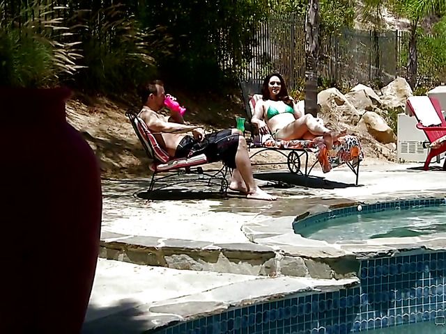 Double penetration with flat chested bikini girl