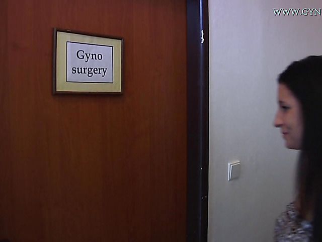 Gyno exam of sexy shaved brunette Joceline