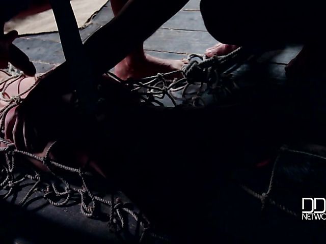 Bondage and DP in the attic with sexy brunette Kristy Black