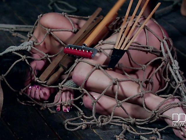 Bondage and DP in the attic with sexy brunette Kristy Black