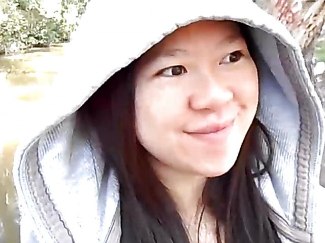 Asian beauty blowing fat dick outside