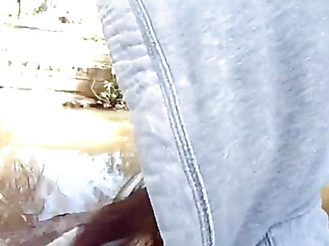 Asian beauty blowing fat dick outside