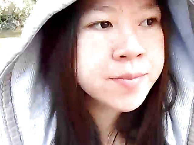 Asian beauty blowing fat dick outside