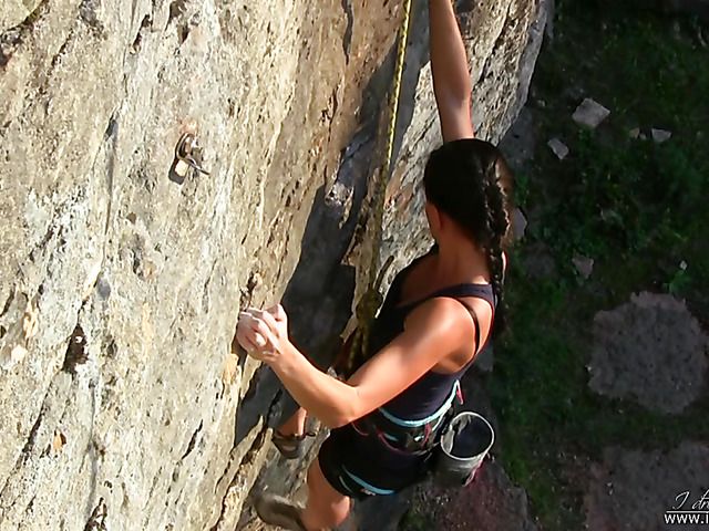 Sexy tiny titted mountain climber masturbating outdoors