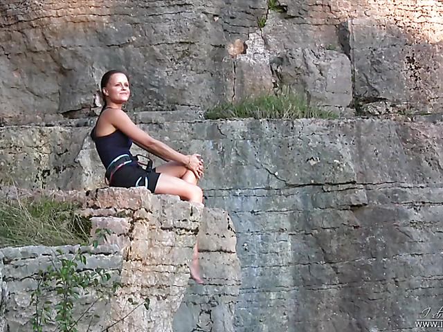 Sexy tiny titted mountain climber masturbating outdoors