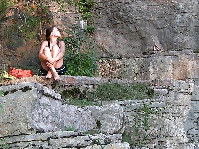 Sexy tiny titted mountain climber masturbating outdoors