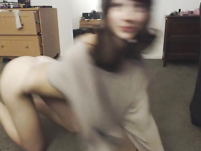 Shaved teen Alice with lovely tits riding dildo on webcam