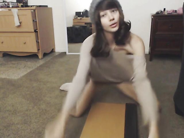 Shaved teen Alice with lovely tits riding dildo on webcam