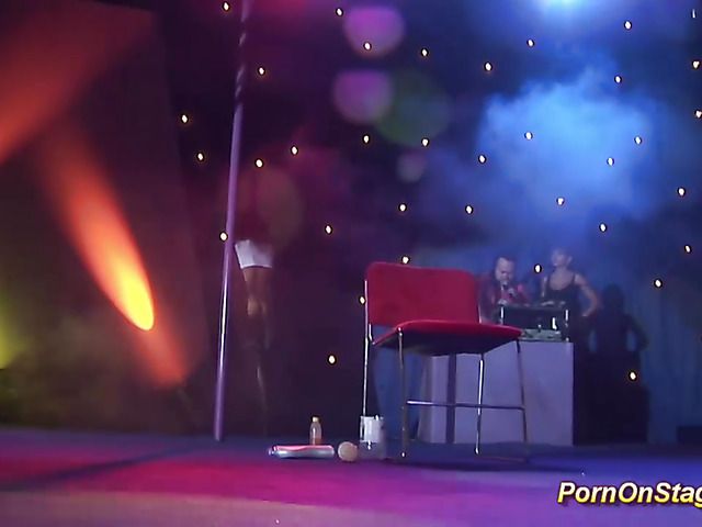 Hot lesbian sex show on public stage