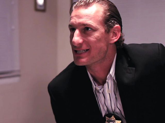 Brunette bombshell with big boobs seduces a guy