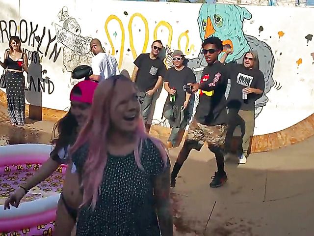 Wet amateur chicks go topless in public