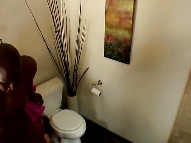 Interracial fucking in the bathroom with big titty blonde