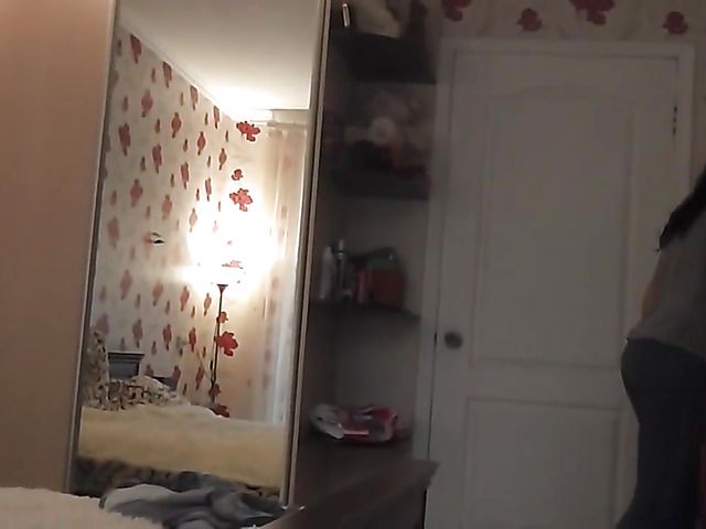 Shoe sniffing brunette puts on her red dress