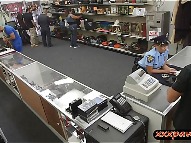 Busty police officer pawns her pussy and pounded by pawn guy