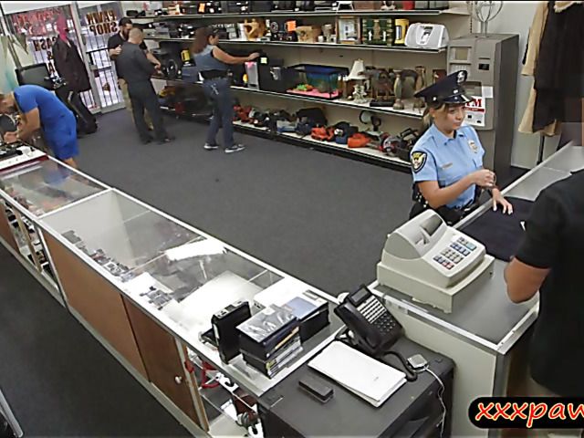 Busty police officer pawns her pussy and pounded by pawn guy