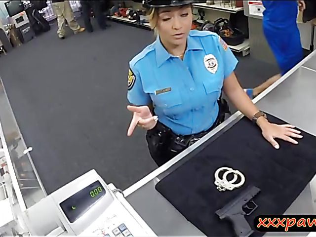 Busty police officer pawns her pussy and pounded by pawn guy