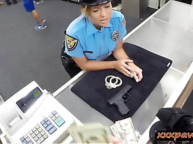 Busty police officer pawns her pussy and pounded by pawn guy