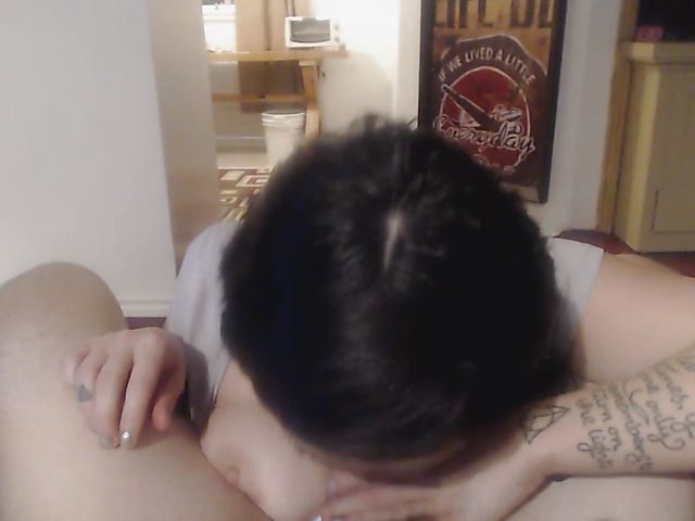 Busty brunette with tattoos gives head and hand in POV