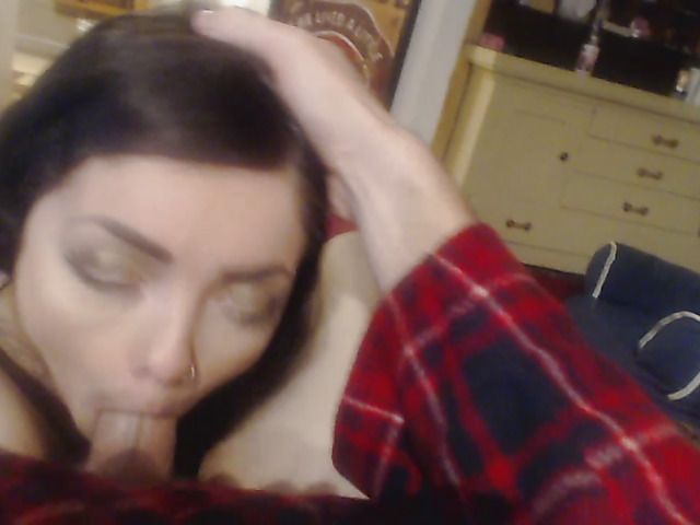 Busty brunette with tattoos gives head and hand in POV