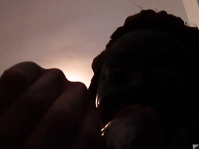 Naked ebony GF with dirty face sucking cock