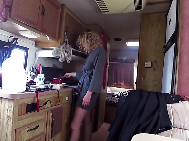 Sex in a travel trailer with tattooed amateur mom