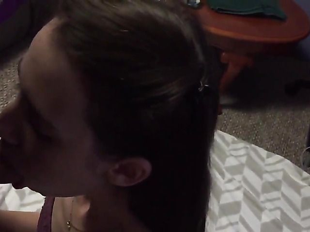 Skinny girlfriend sucks and gets cum on her tits