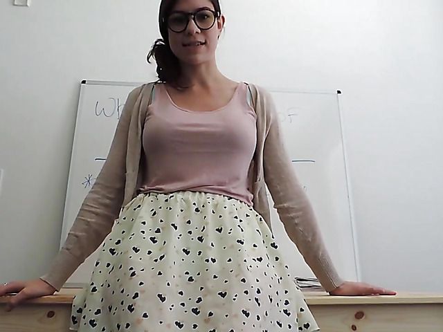 Busty teacher with round ass gets naked and rides a dildo