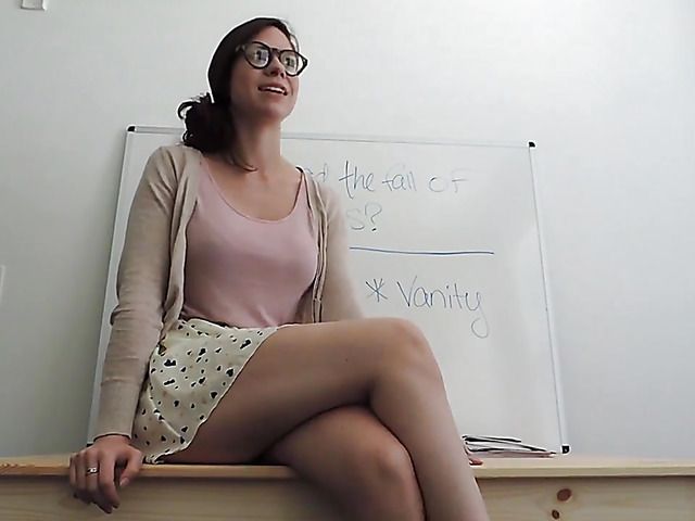 Busty teacher with round ass gets naked and rides a dildo