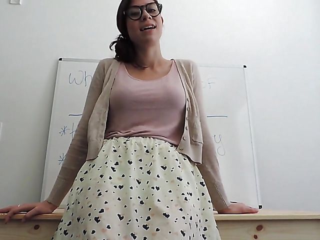 Busty teacher with round ass gets naked and rides a dildo