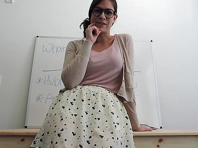 Busty teacher with round ass gets naked and rides a dildo