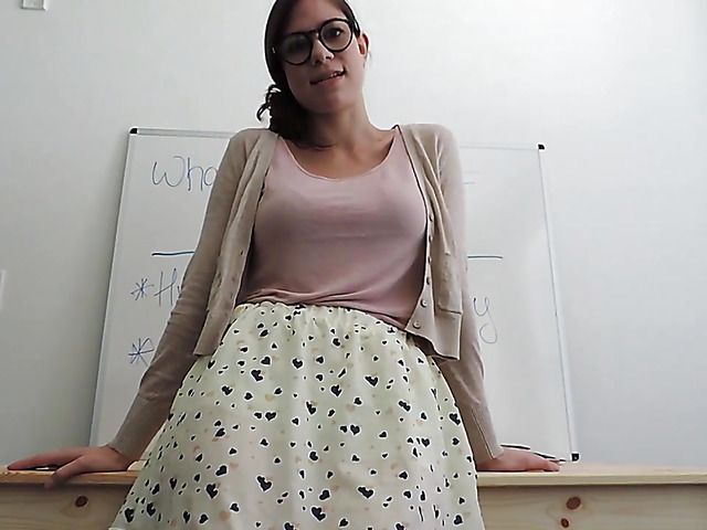 Busty teacher with round ass gets naked and rides a dildo