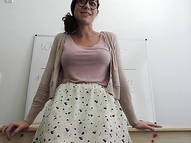Busty teacher with round ass gets naked and rides a dildo