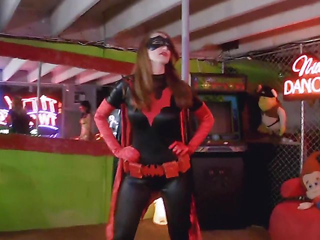 Sexy batgirl Kendra James striptease and bondage