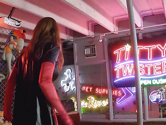 Sexy batgirl Kendra James striptease and bondage